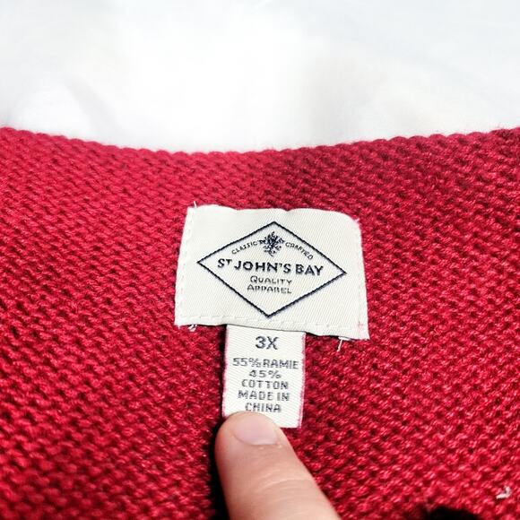 St. John's Bay red open weave 3/4 sleeve Boho sweater size 3X - Picture 7 of 9